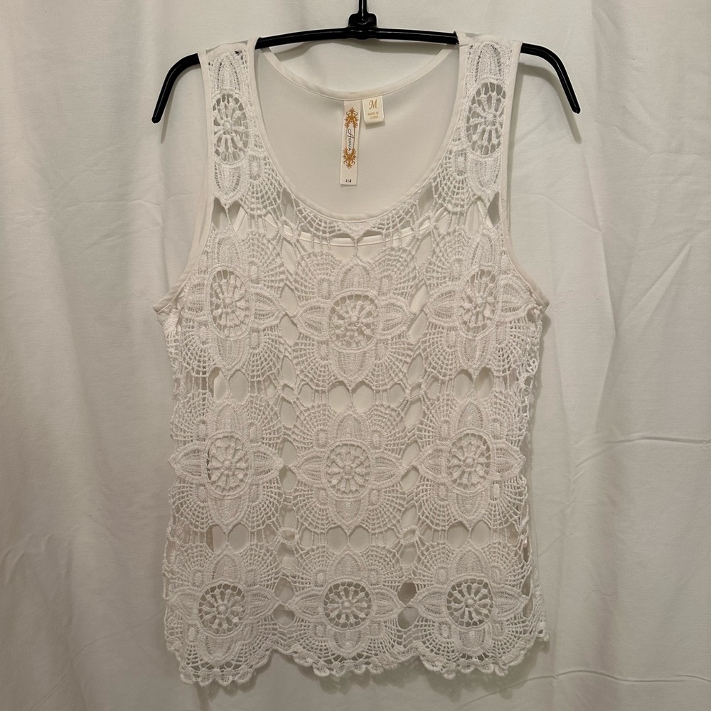 Adiva Ivory Crochet Sleeveless Top Cotton/Polyester M - Picture 3 of 7